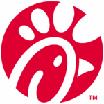 Red logo with chicken silhouette