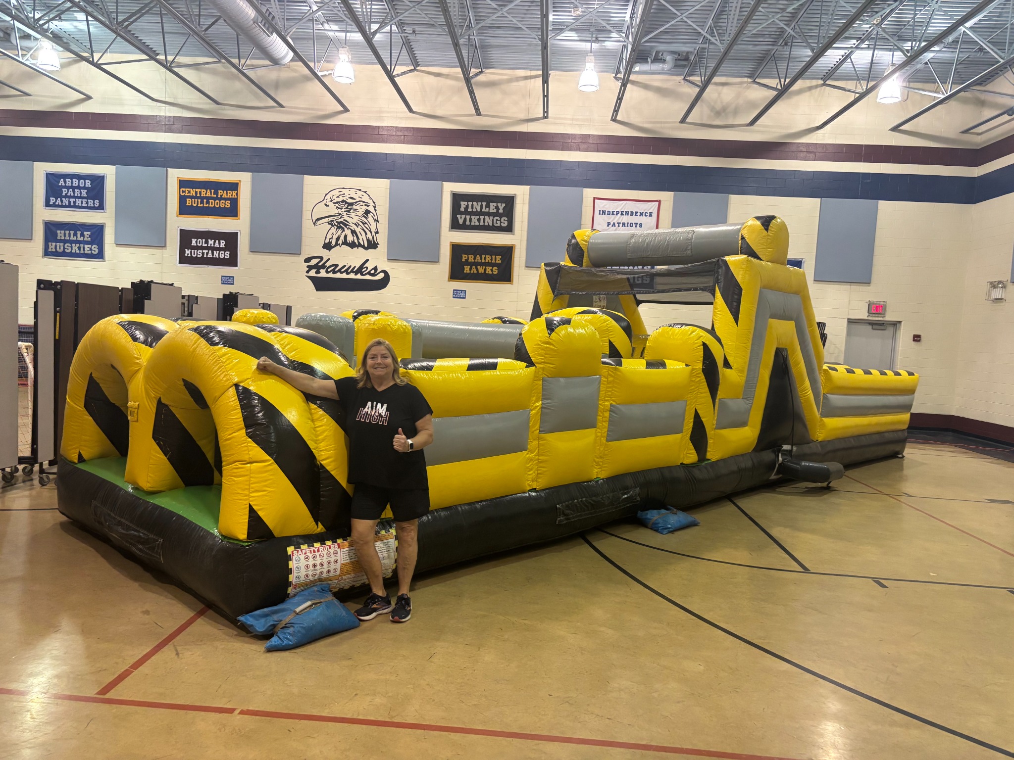Large obstacle course professionally installed inside a school gym