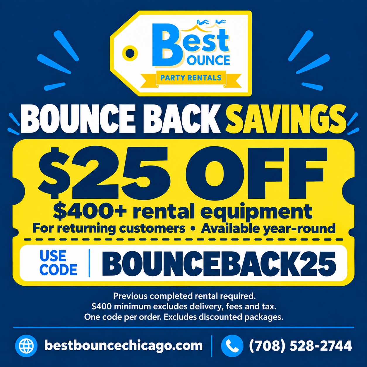 Best Bounce Bounce Back Savings coupon graphic. The returning-customer offer terms and code are provided alongside this image.